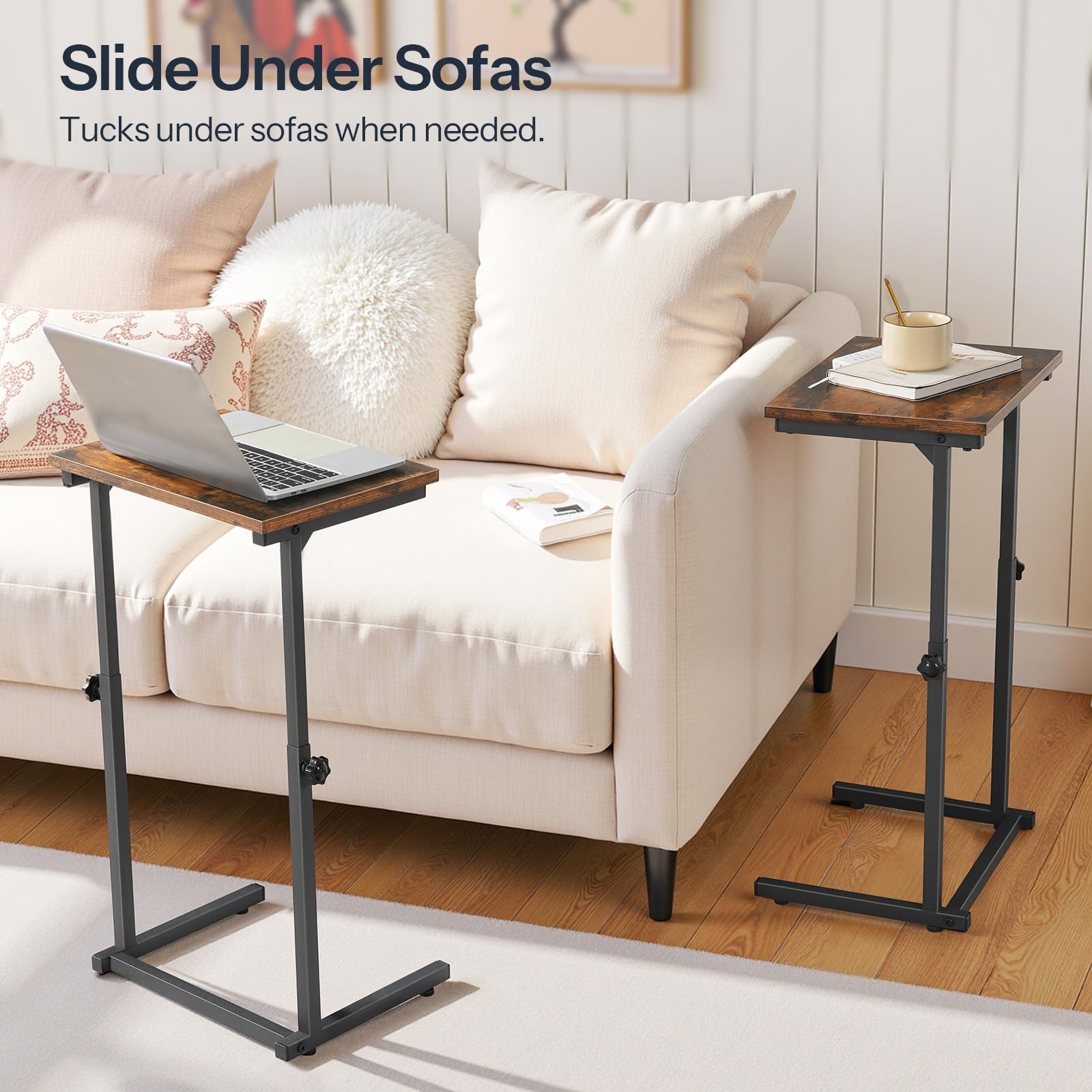 Adjustable Height C Shaped End Table Couch Small Spaces Rustic Brown BF71SF01