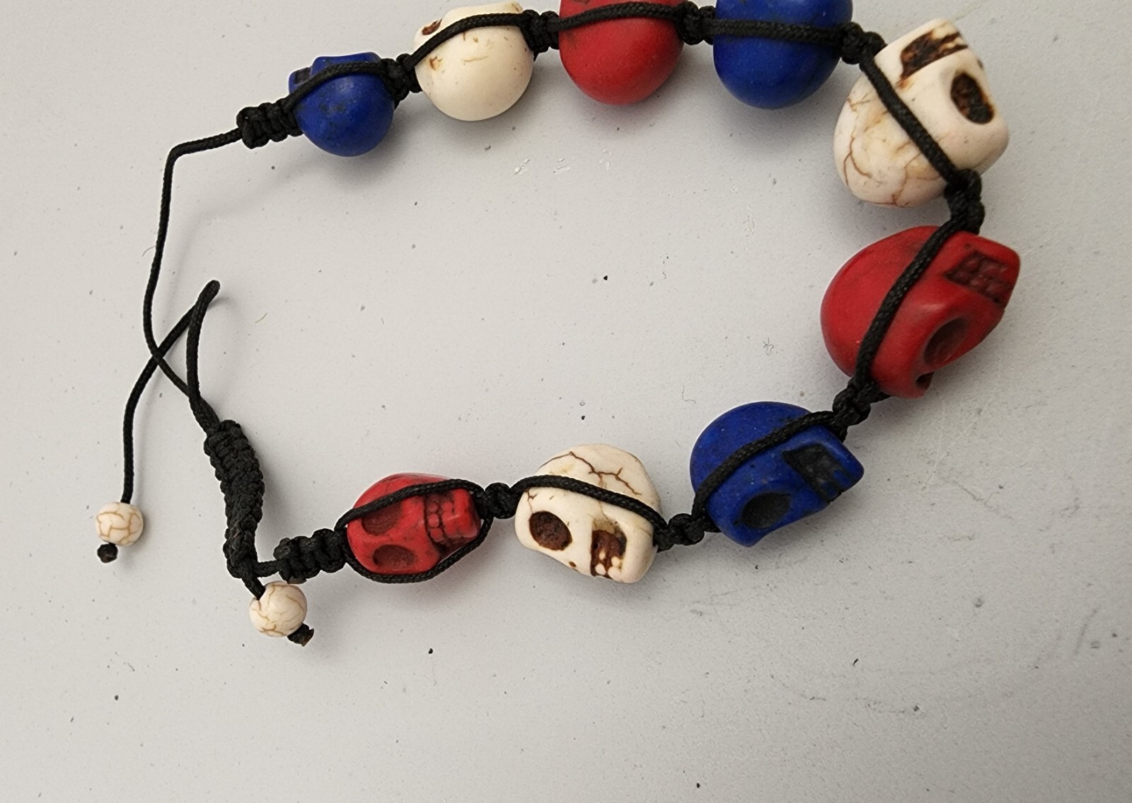 Small Red, White, and Blue Magnesite bead adjustable bracelet
