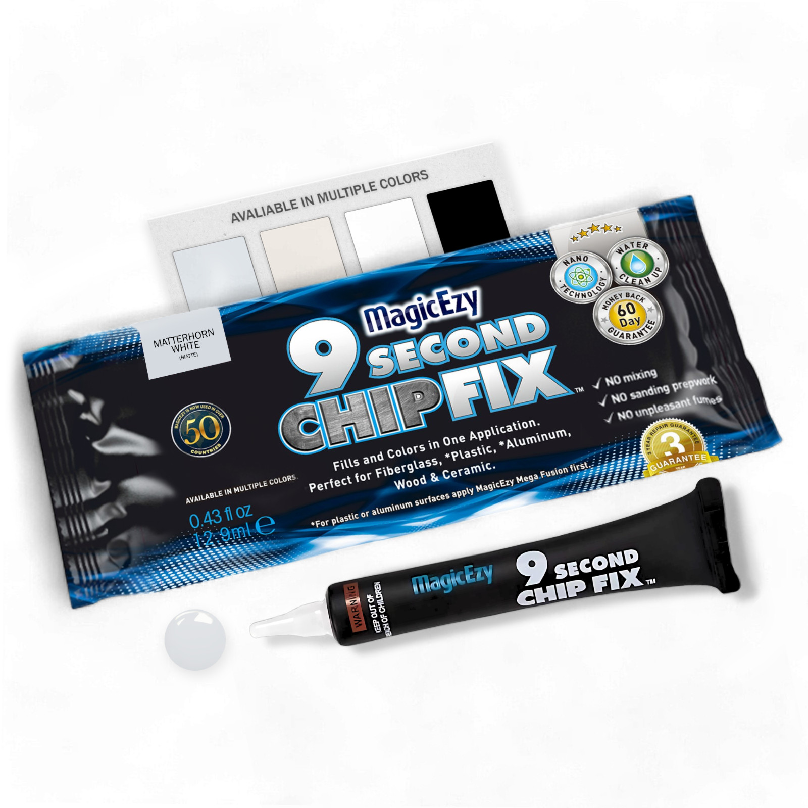 MagicEzy 9 Second Chip Fix (Matterhorn White)  Repair for Damaged Gelcoat