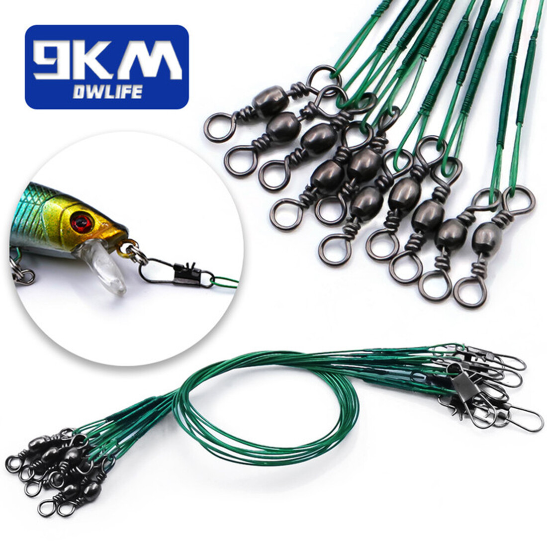 20Pcs Fishing Leader Fishing Line Lure Connector with Swivel Snap Fishing Tackle