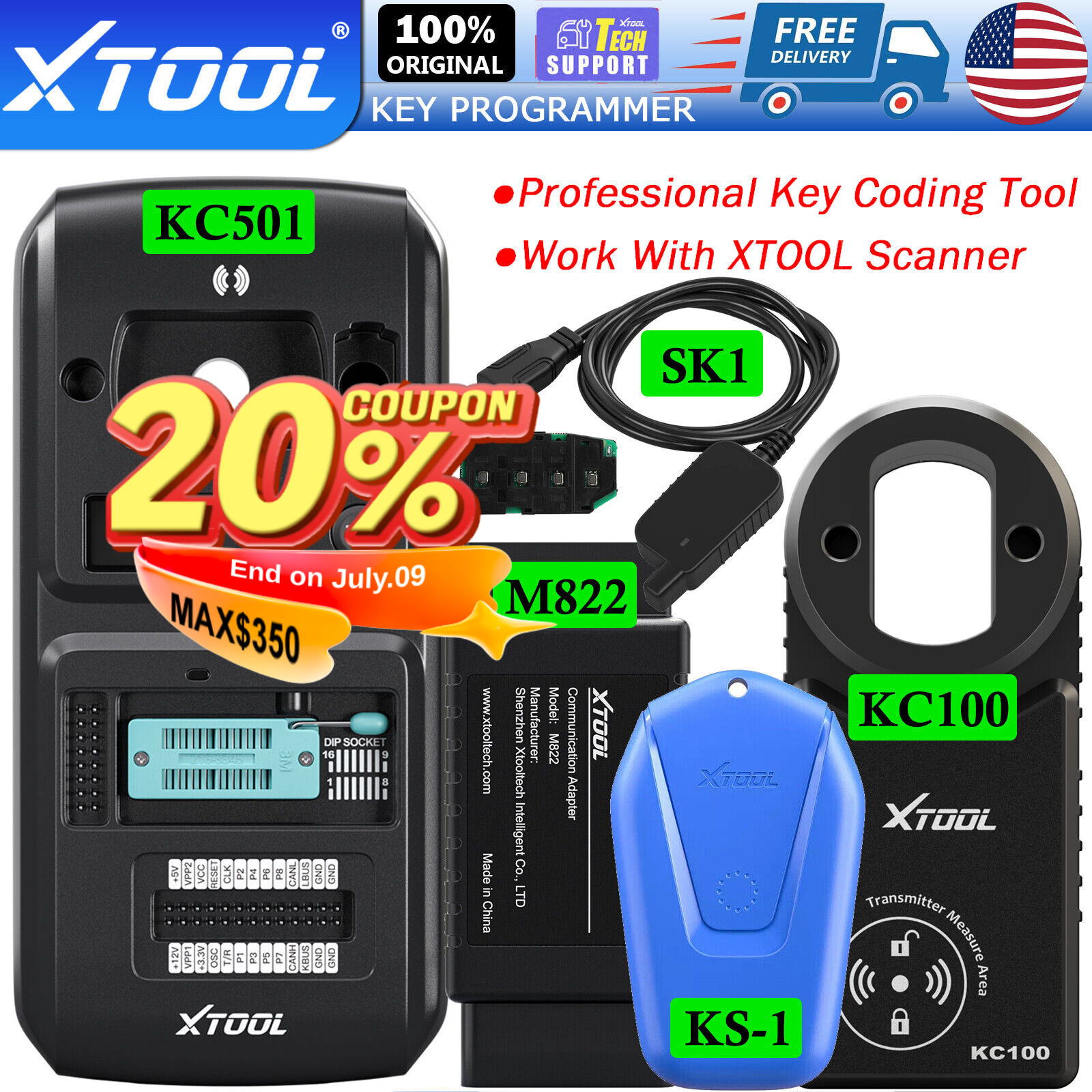 XTOOL KC501 M822 KC100 KS-1 SK1 Car Key Programmer All Lost For D8S PAD3 PADS