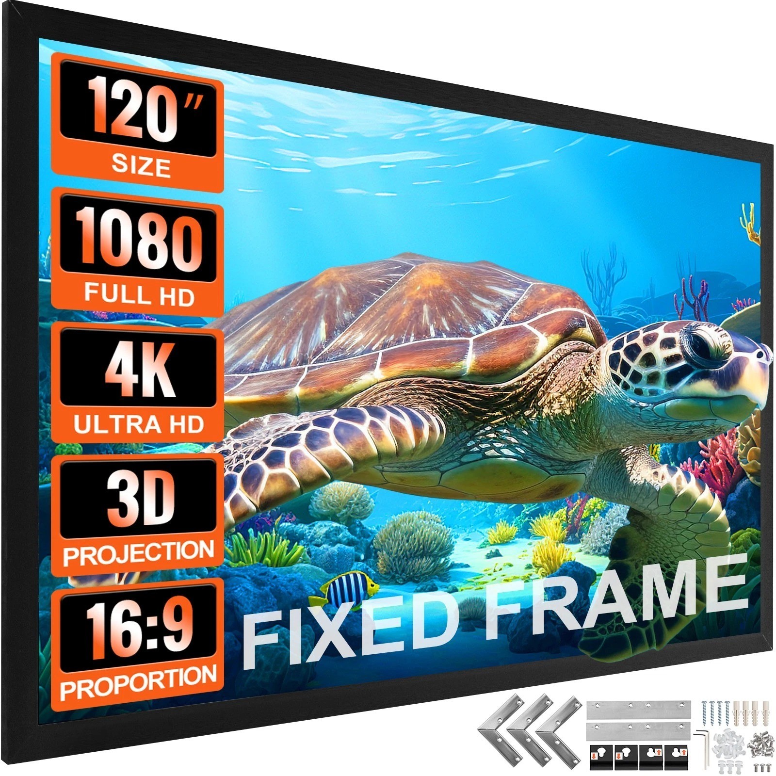 120" Aluminum Fixed Frame 16:9 Projector Screen Velvet Matte Home Theater