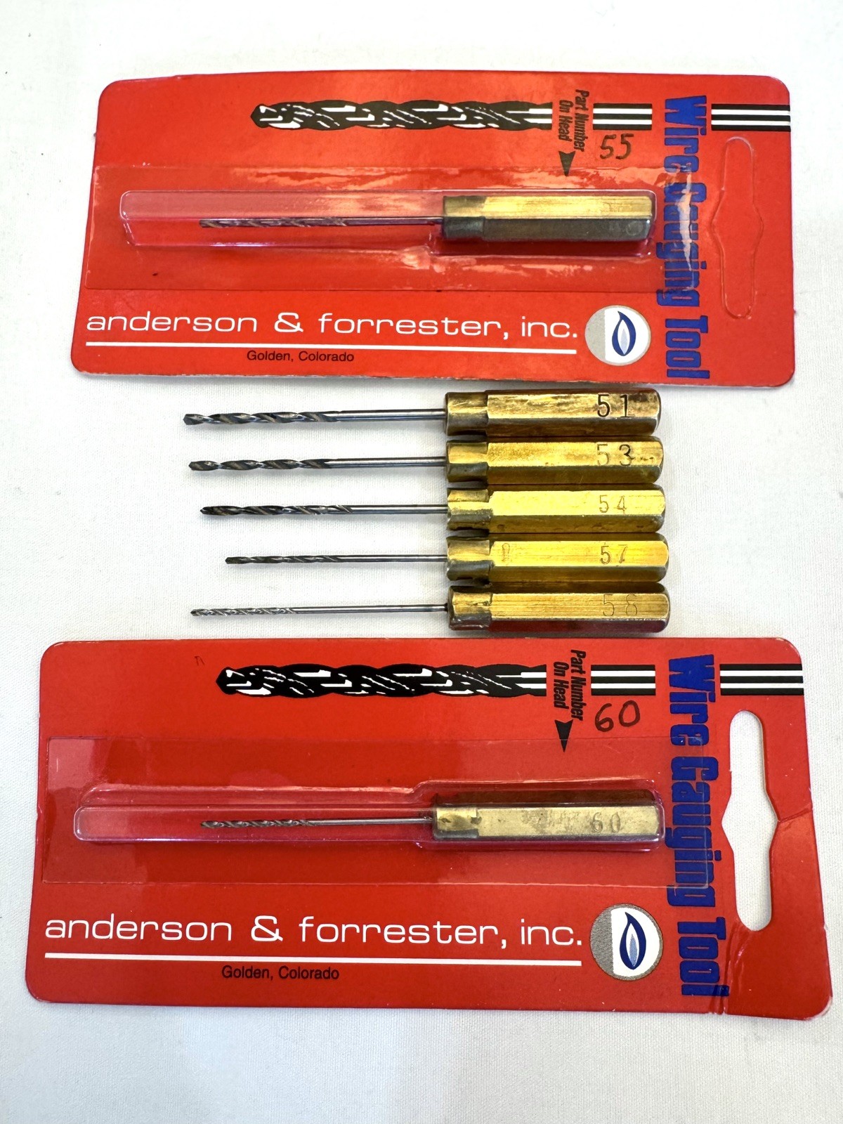 Anderson & Forrester Lot of 7 Orifice Drills Numbers 51, 53, 54, 55, 57, 58, 60