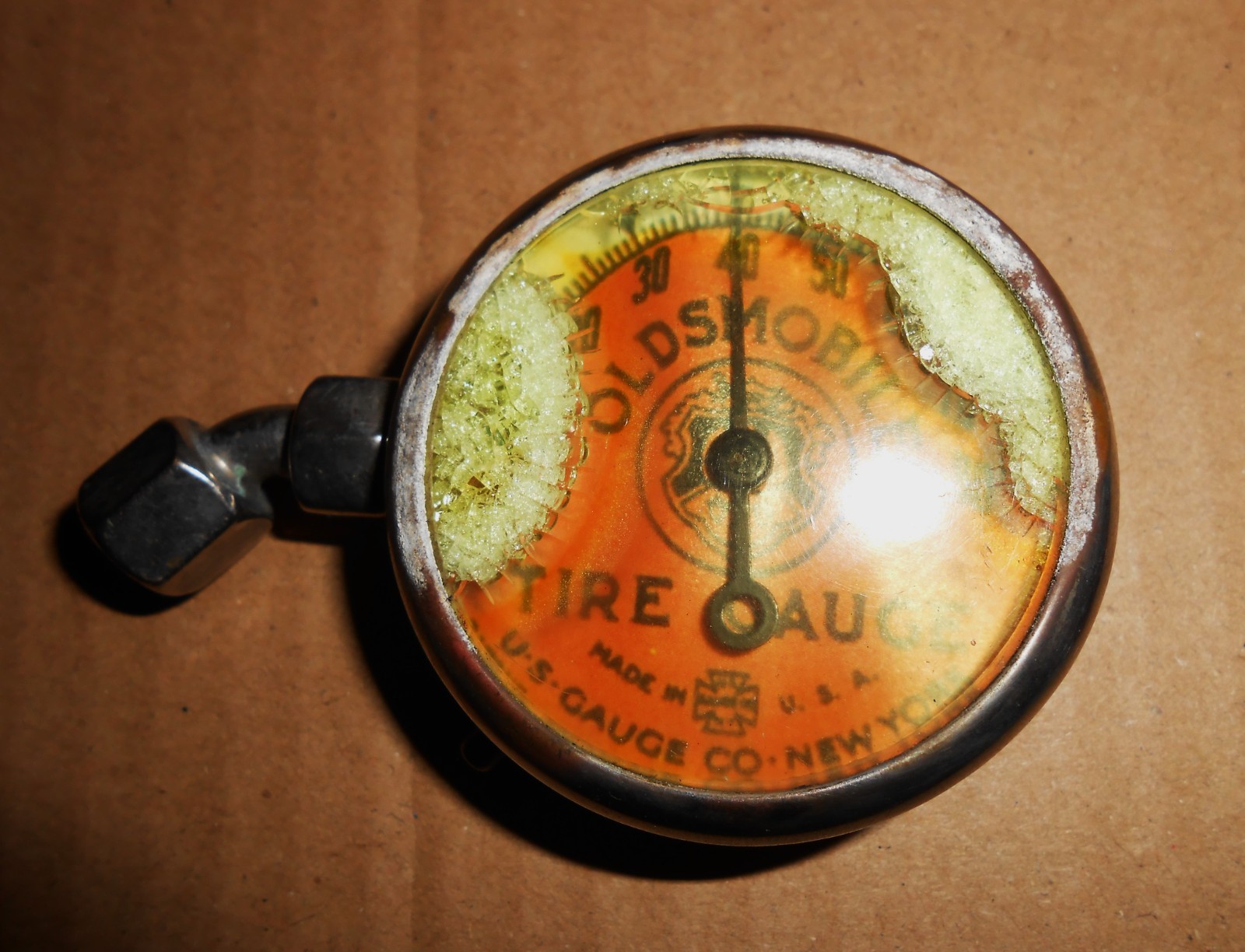 Antique  OLDSMOBILE Tire Gauge Vintage Leather Snap Pouch