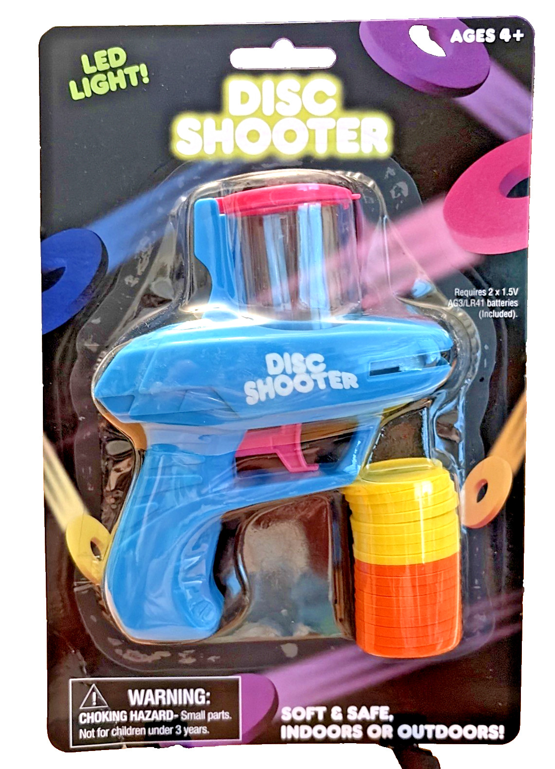 Kids Foam Disc Gun Toy, Flying Disc Shooter  Foam Gun 16 Discs LED Light