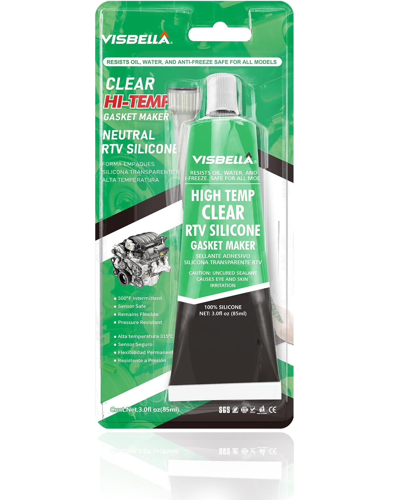 Visbella High Temperature RTV Silicone Gasket Maker, Sealed Oil Clear