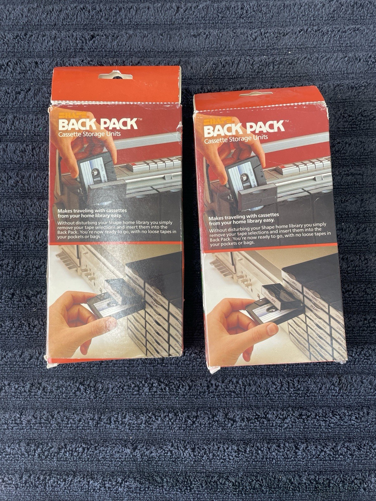 NEW Vintage SHAPE BACK PACK Cassette Storage Units 6-Pack Black Plastic Holder