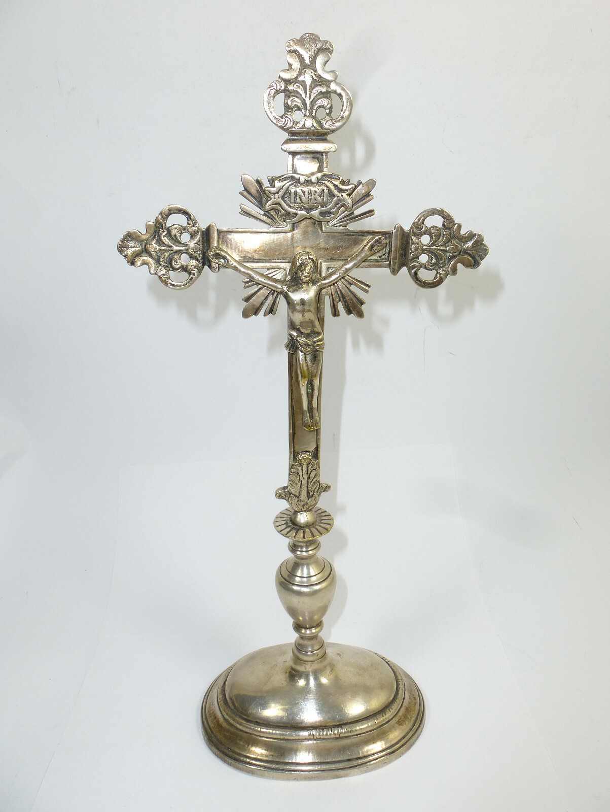 Rare cross Crucifix um1900 Bronze Silver Plated