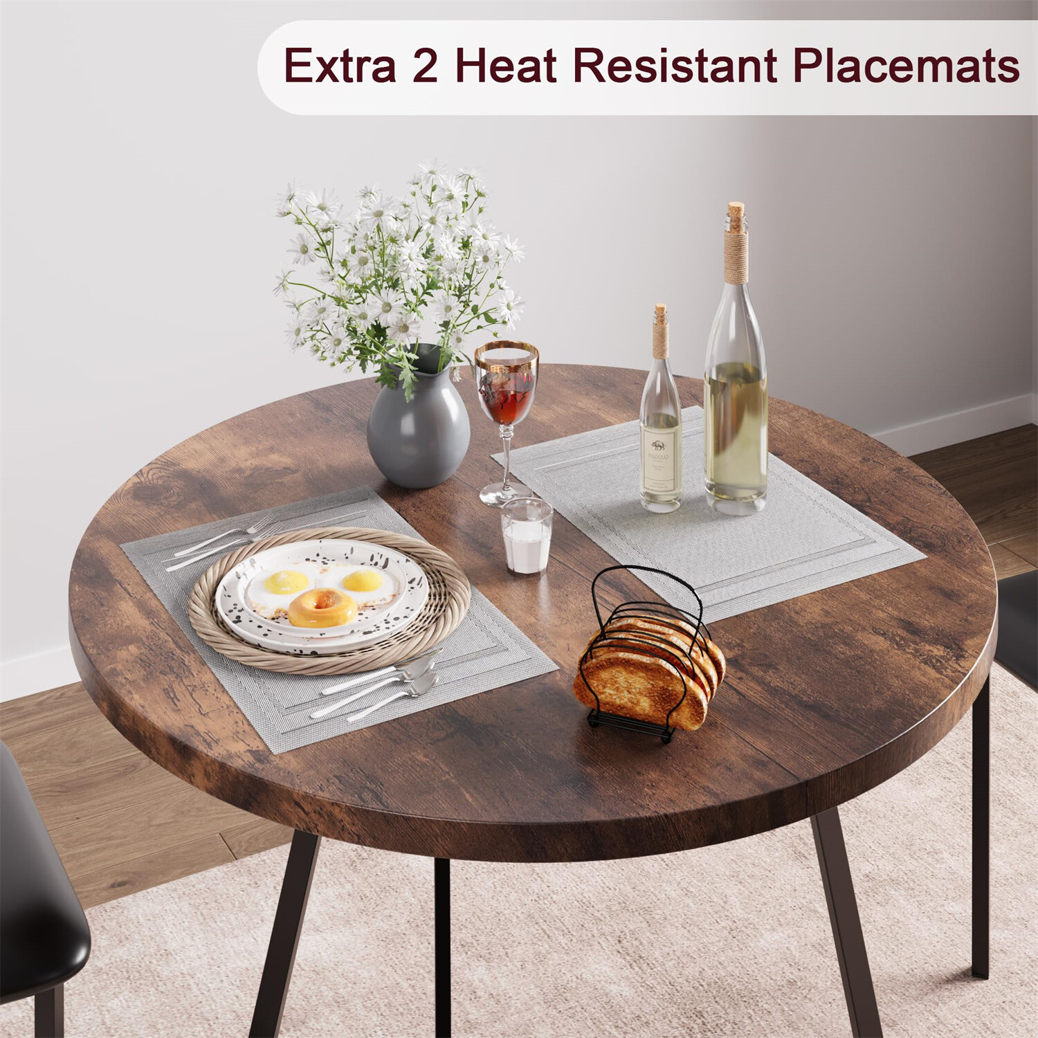3pcs Dining Table Set Kitchen Table and Chairs Upholstered Chairs for Apartment
