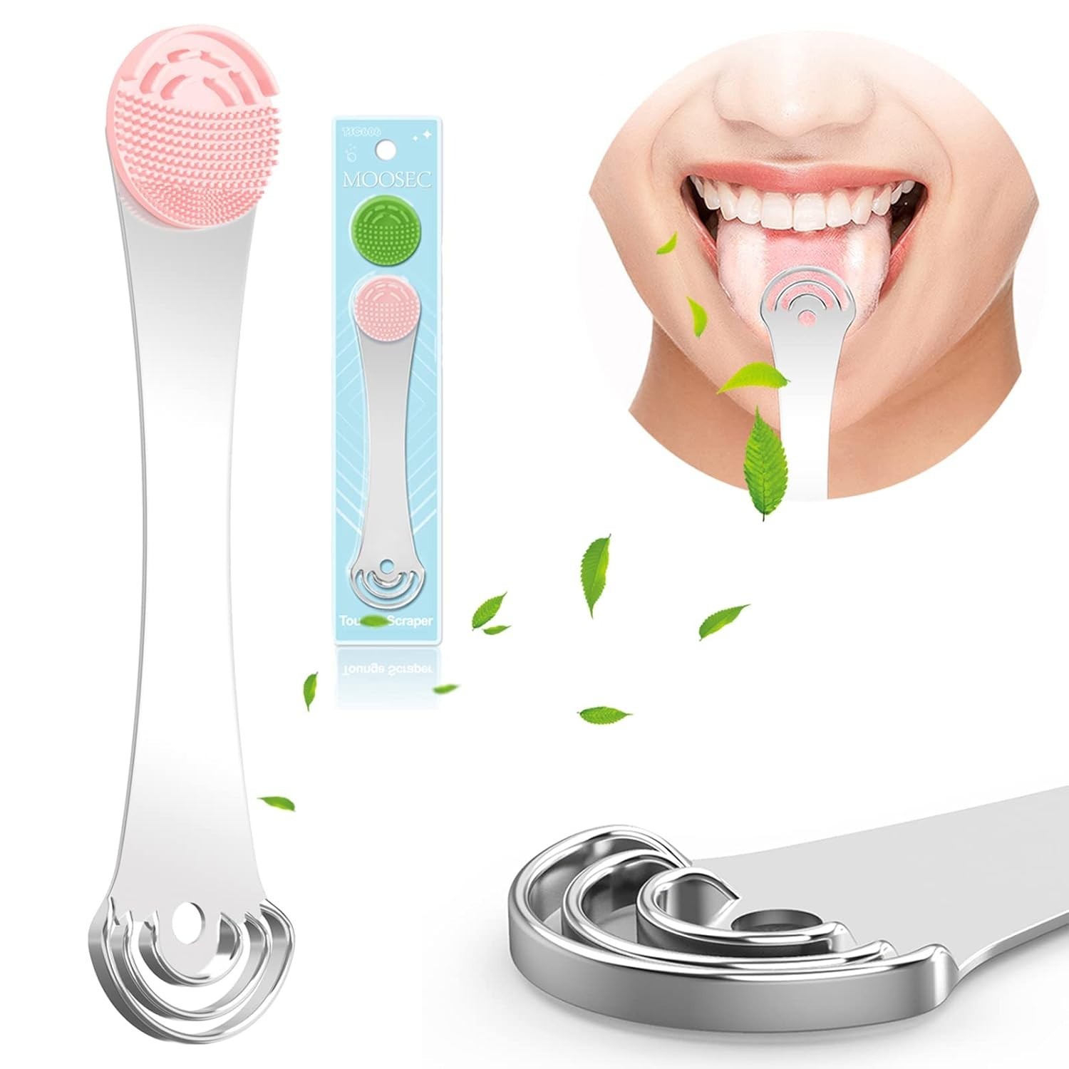 Cepillo de lengua de silicona 2 en 1 y raspadores de lengua de acero inoxidable