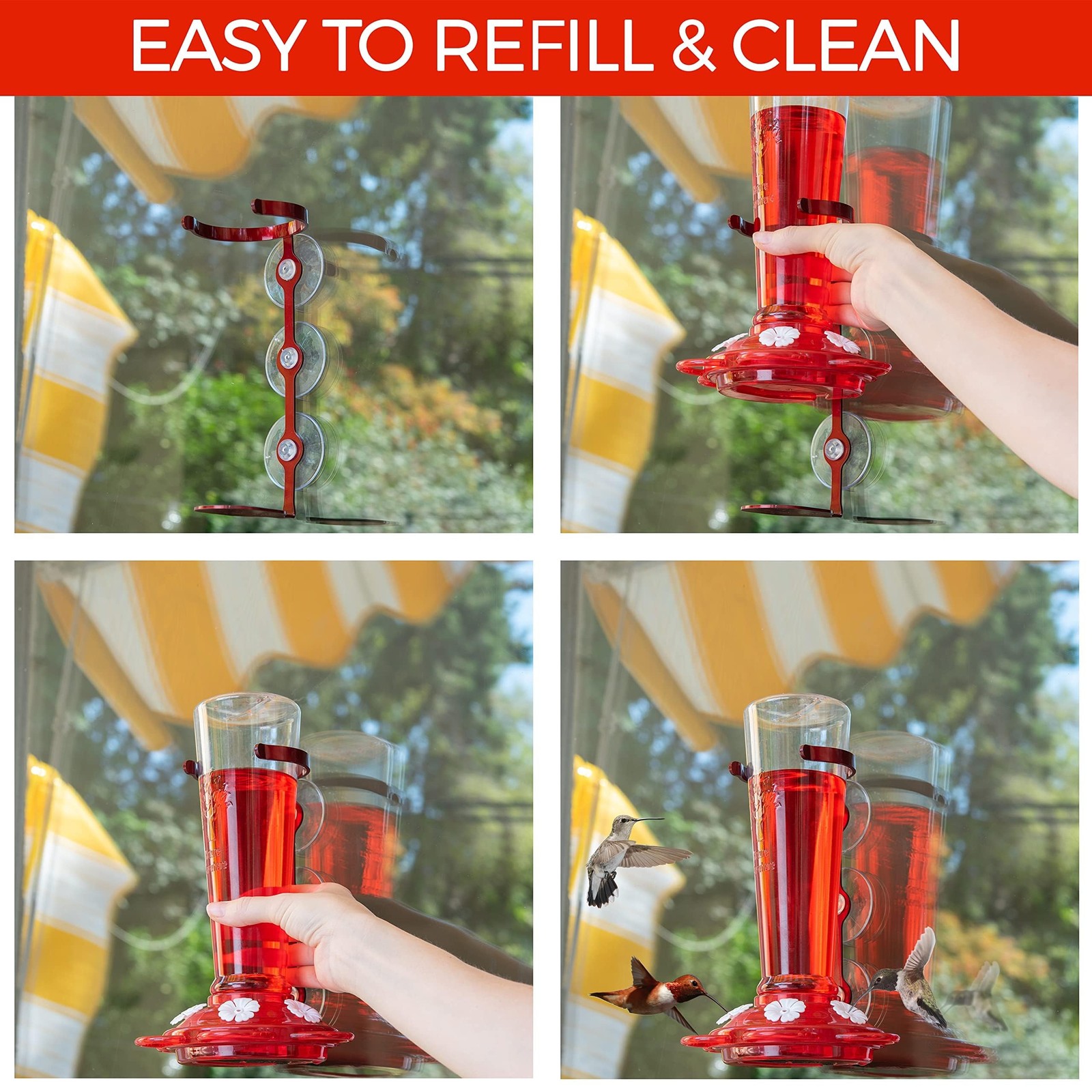 Large Leak Proof Window Hummingbird Feeders for 1 Pack, Read and Crystal