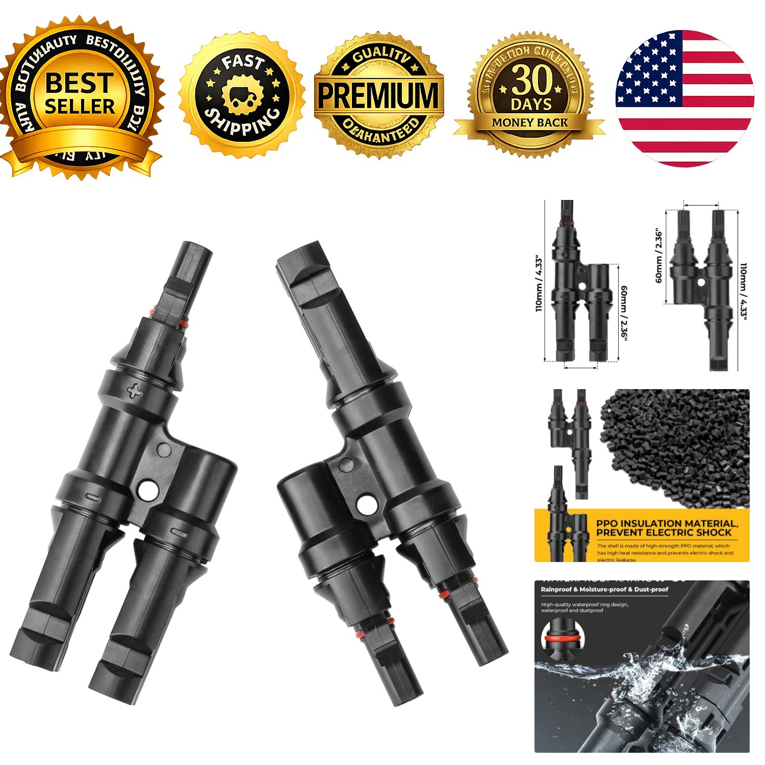 Solar Branch Connectors Y Connector for Parallel Solar Panel Connection FMM MFF