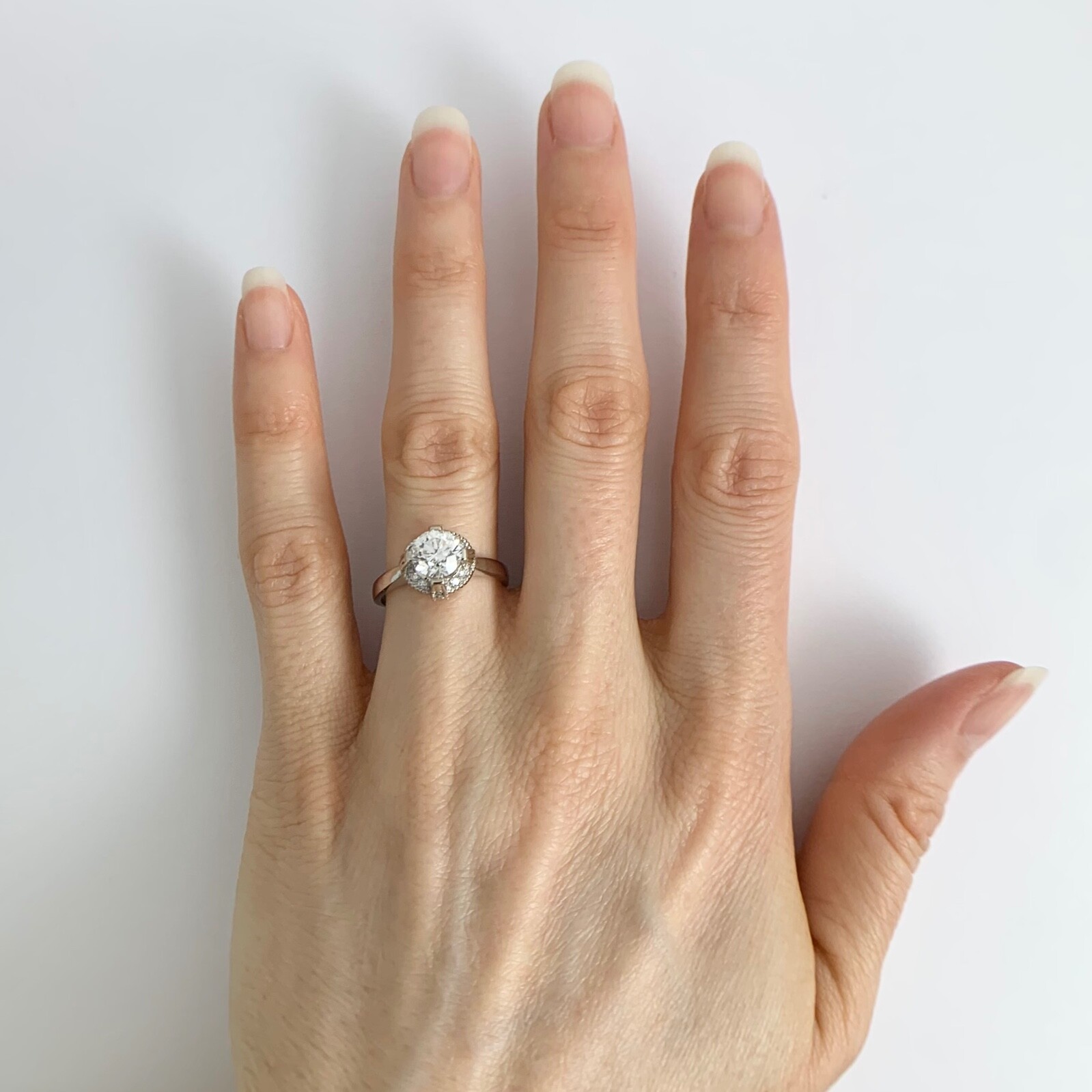 Round Pave Milgrain Diamond Engagement Ring Setting Mounting Platinum .24 CTW