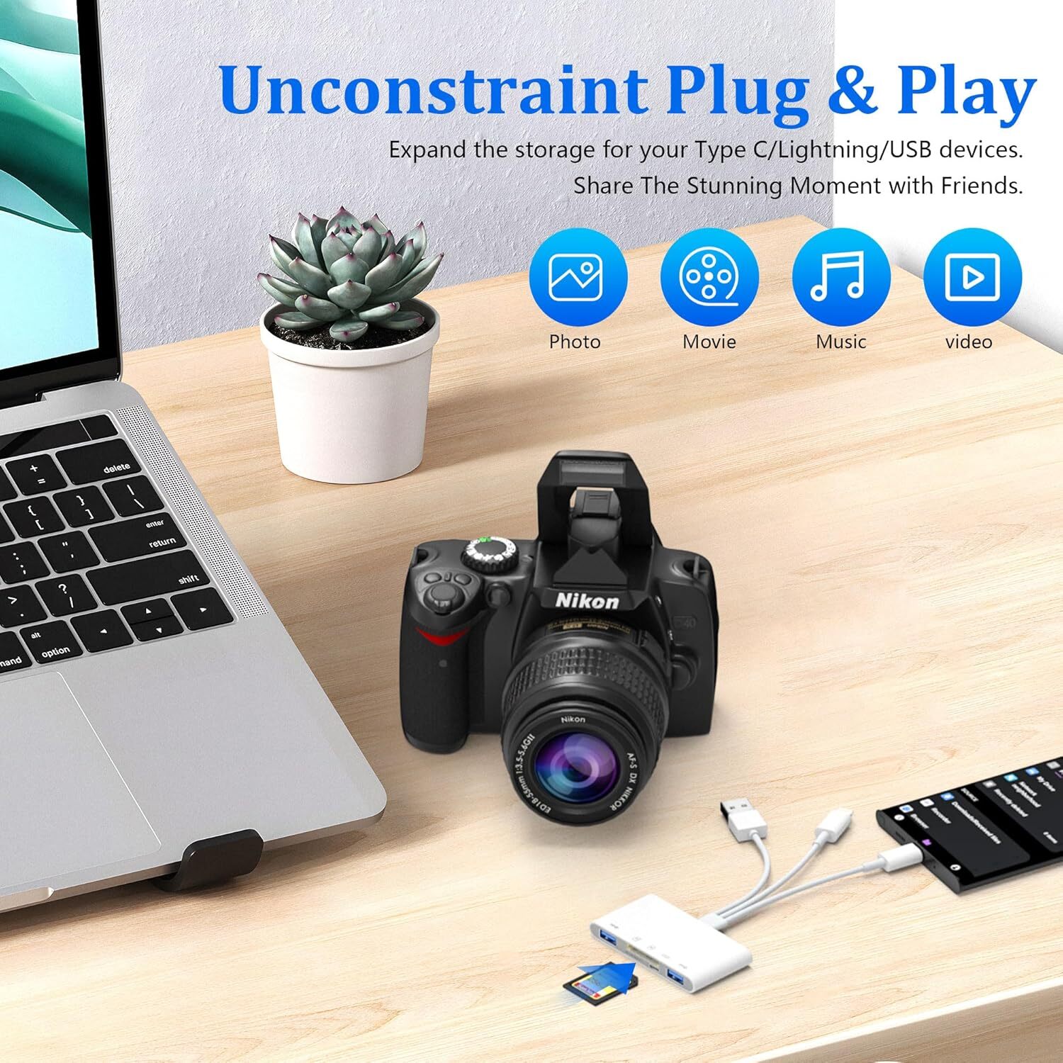 5 in 1 Memory Card Reader USB 3.0 OTG Adapter SD Card Reader For iPhone/iPad LOT