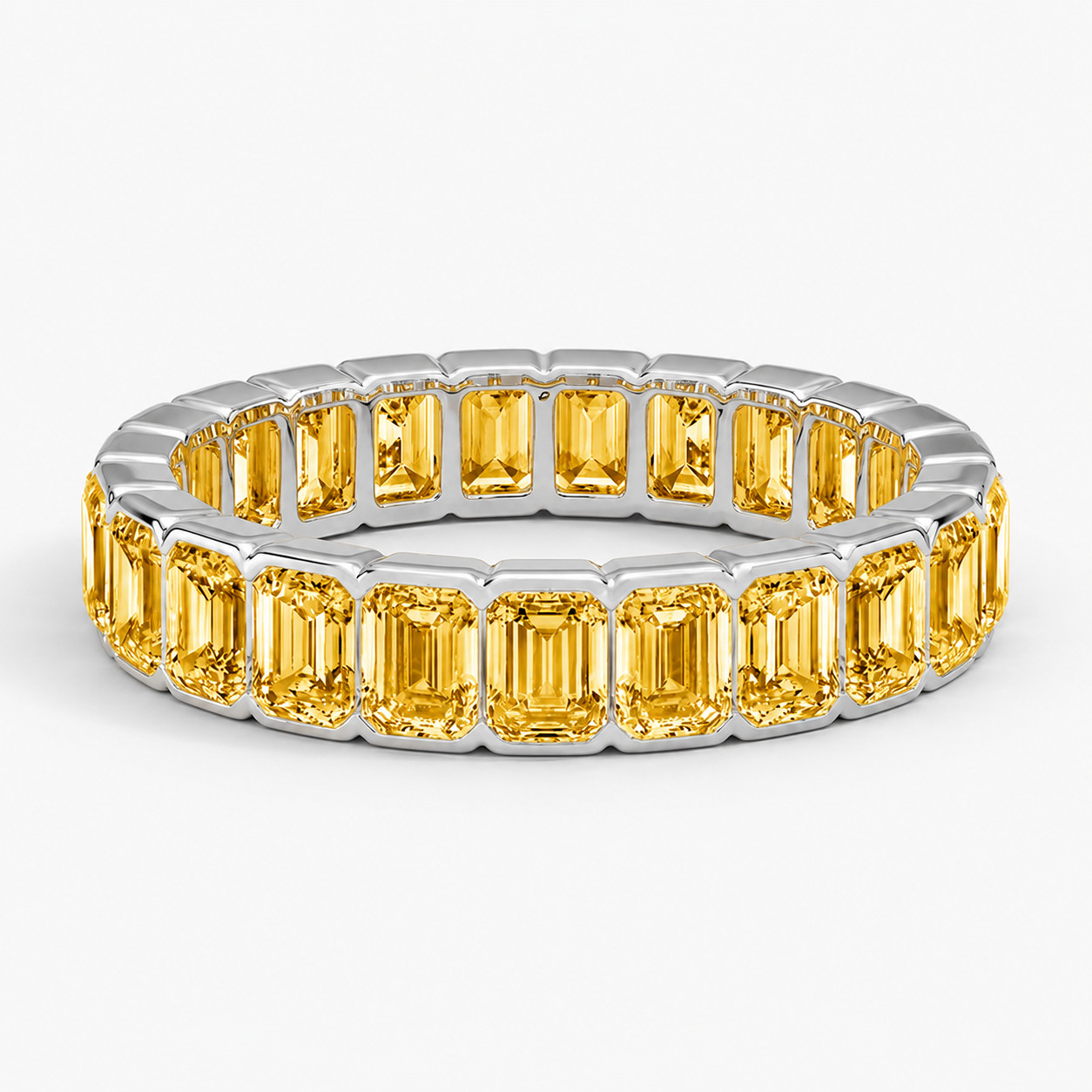 925 Sterling Silver Citrine Emerald Cut 5x3mm Bezel Set Eternity Band Ring