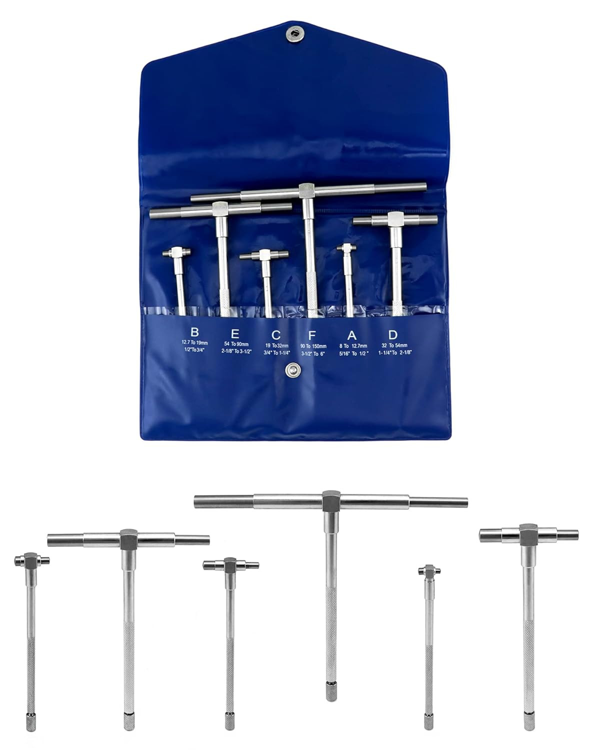 5/16" to 6" Telescopic Gauge Bore Gauge, 6 Pack Hole Gauge Set, Premium Steel T-