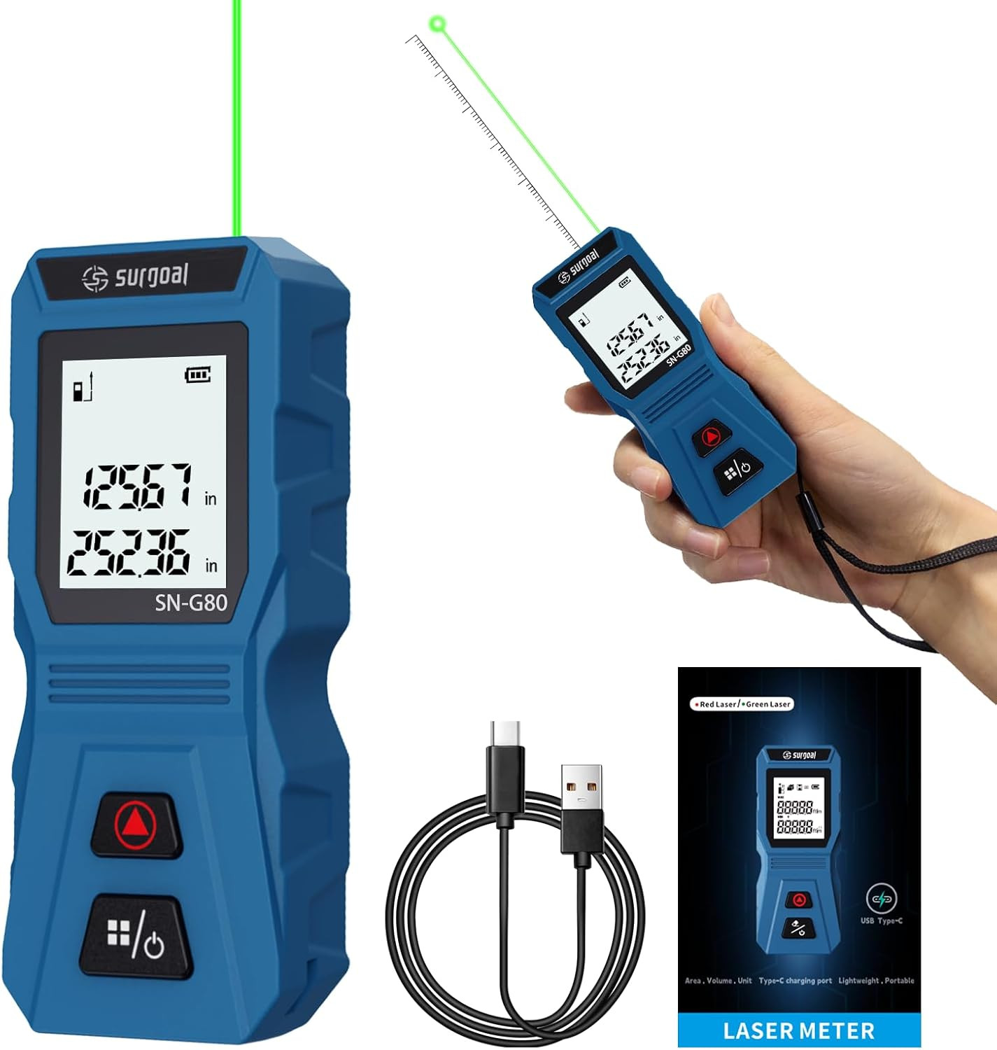 Mini Green Laser Distance Meter 262Ft – Rechargeable Digital Measuring Tool with