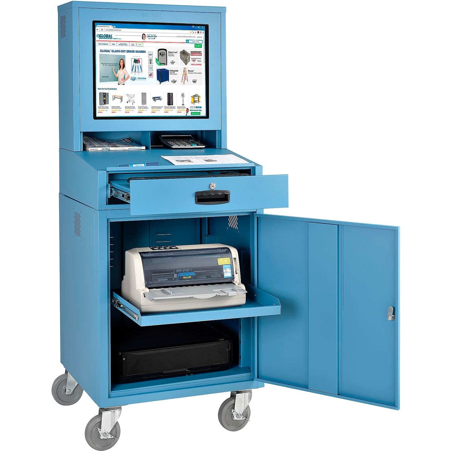 Mobile Security LCD Computer Cabinet Enclosure Blue 24-1/2"W x 22-1/2"D x