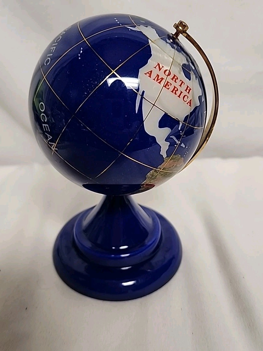 Vintage Miniature World Globe inlaid with Semi-Precious Gem Stones