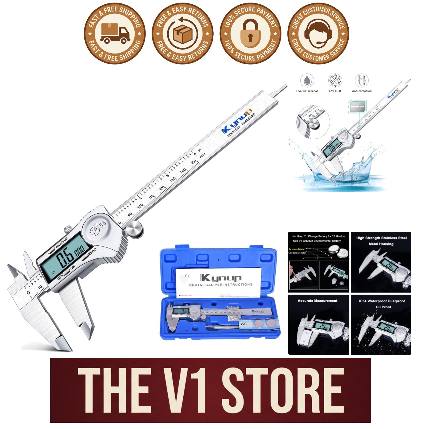 Splash Proof 6 Inch Digital Caliper with Large LCD for Precise Measurements