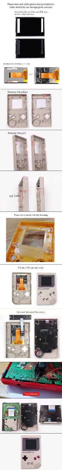 36 Colors Game Boy DMG V5 Pro IPS LCD Backlight Kit w/OSD FRM Menu+Pre-cut Shell