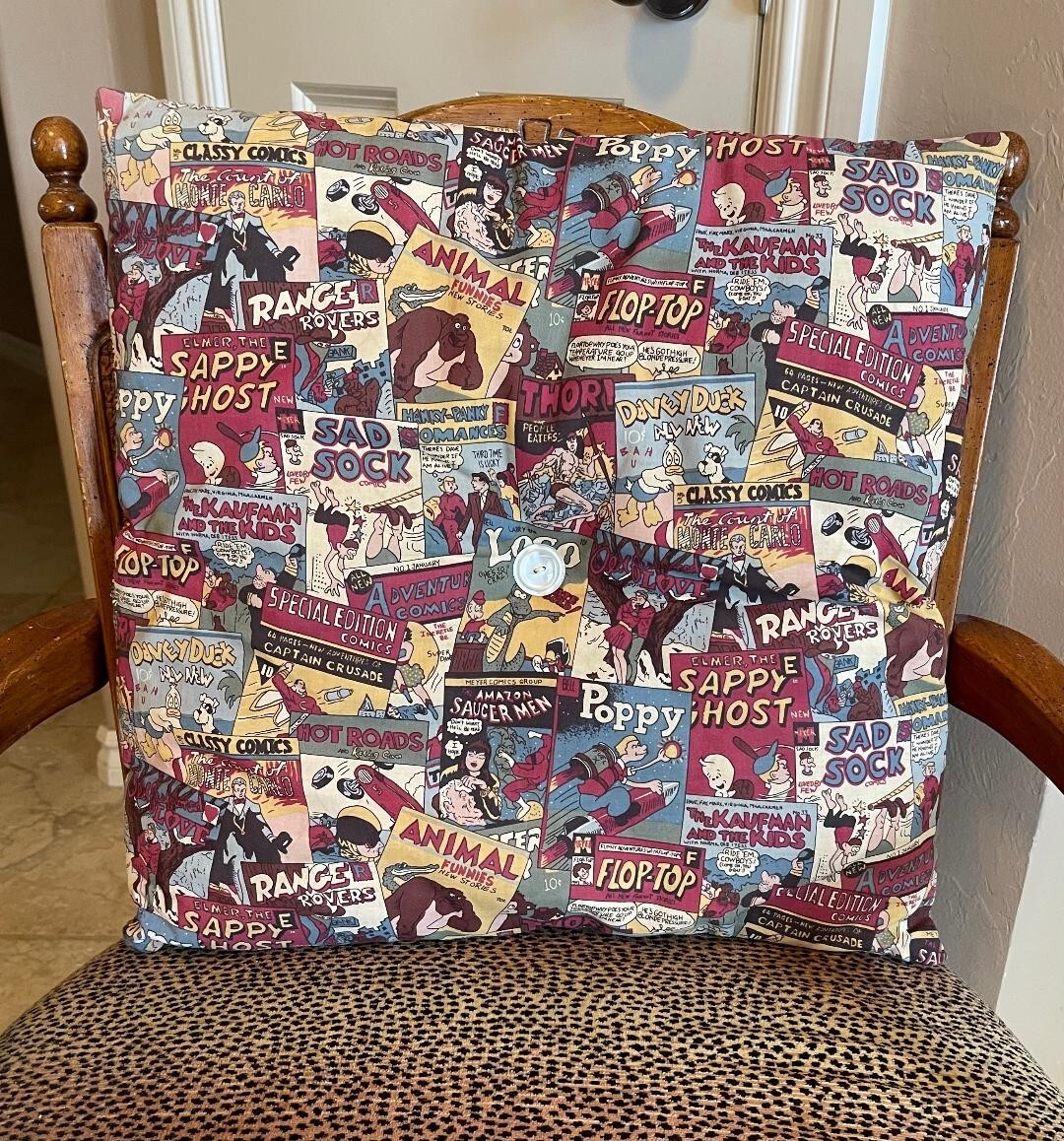 Vintage Retro "Spoof" of Comic Strips Pillow 18" x 18", Unique & Nostalgic