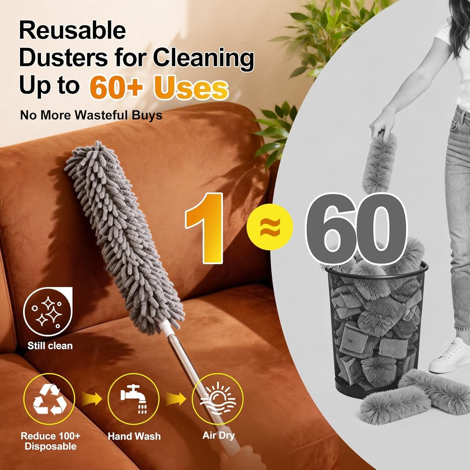 Microfiber Duster Kit for High Ceilings – 100'' Extendable Convenience