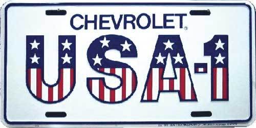 CHEVROLET USA-1 LICENSE PLATE ALUMINUM STAMPED METAL WHITE TAG for Car, Truck