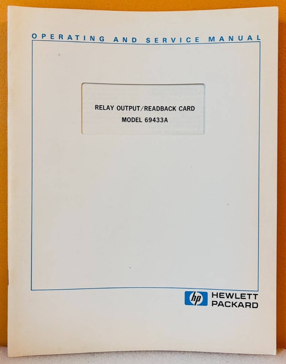 HP 69433-90001 1972 Relay Output/Readback Card Model 69433A Service Manual.