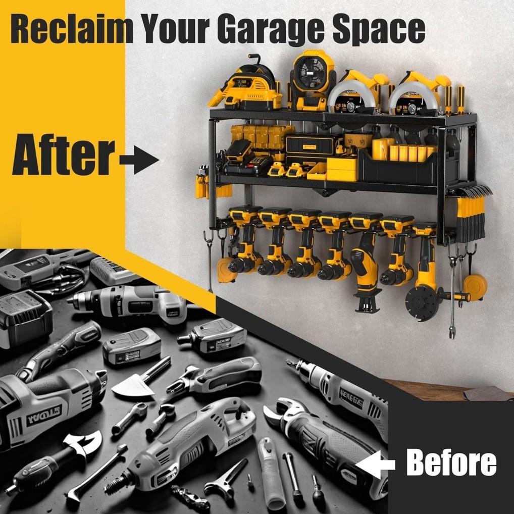 3 Layer Power Tool Organizer Wall Mount Cordless Drill Hanger Storage Rack Shelf