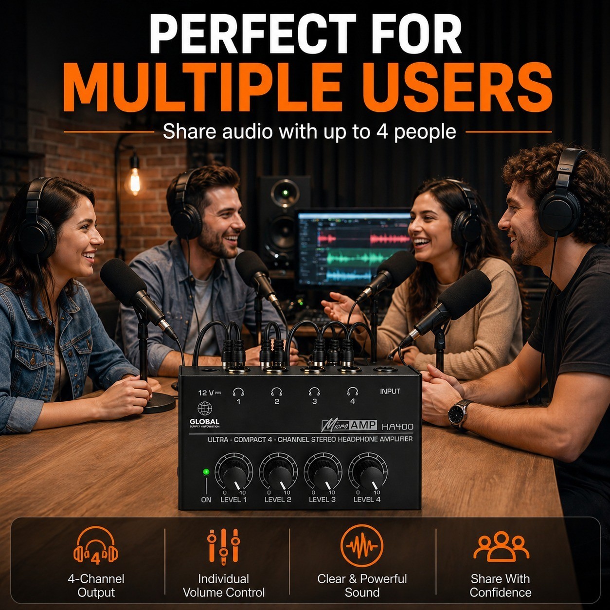 HA400 Ultra-Compact Stereo Headphone Amplifier 4-Way Headphone Amplifier US
