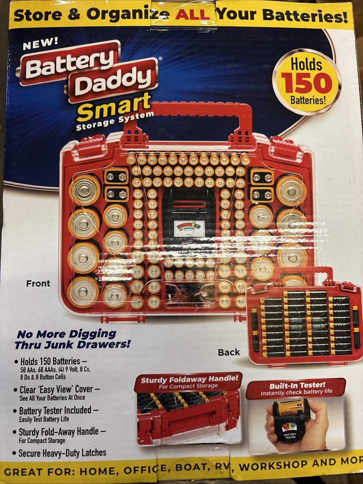 BATTERY DADDY Smart Storage System Case + Battery Tester (Holds 150 Batteries)
