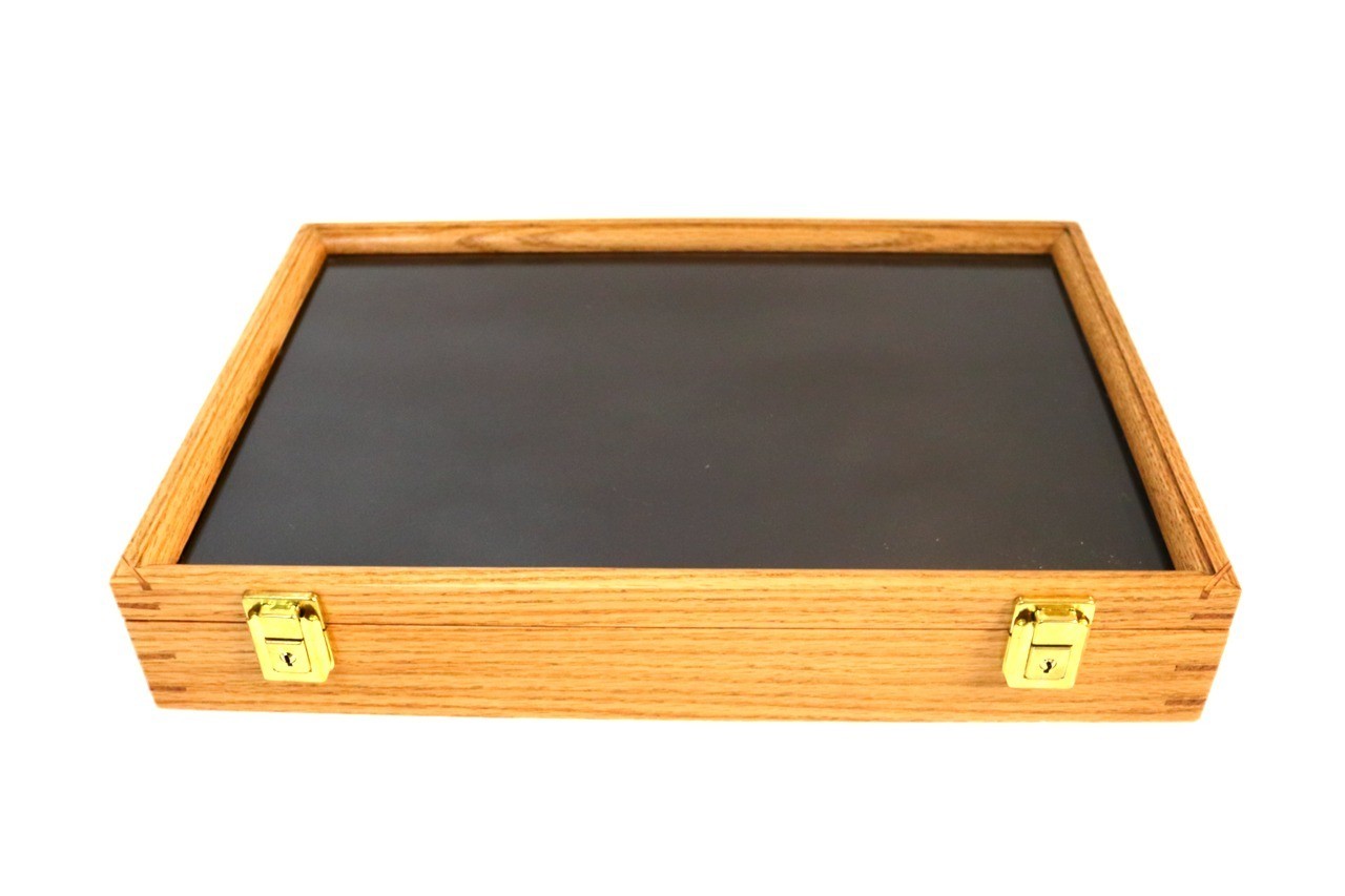 Gun Display Case Pistol 18" x 12" x 4" Oak & Black Revolver Wood USA Shadow Box