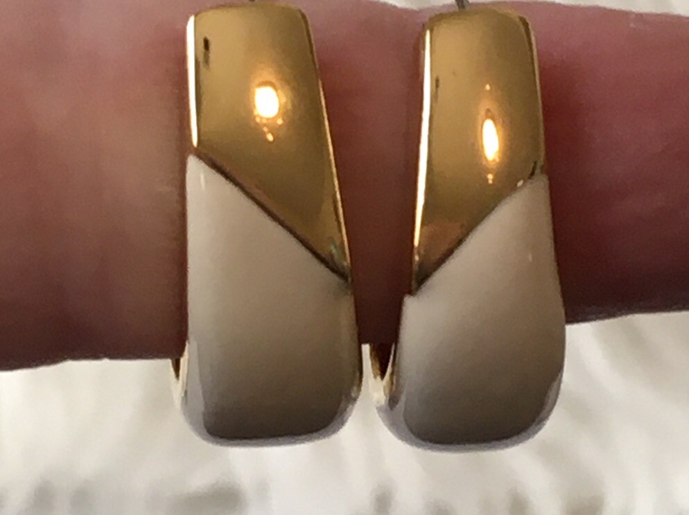 Vintage Napier Half Circle Gold & Cream Enamel Earrings Pierced