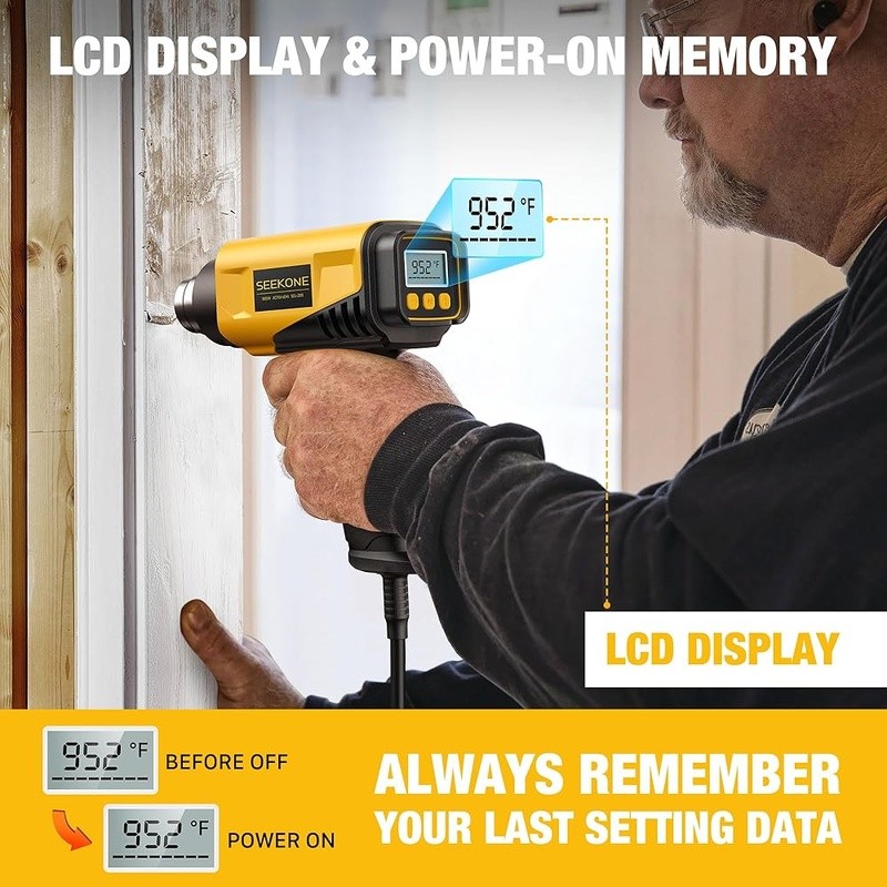 1800W Heat Gun LCD Display Adjustable Temp Airflow Nozzles Portable Tool New