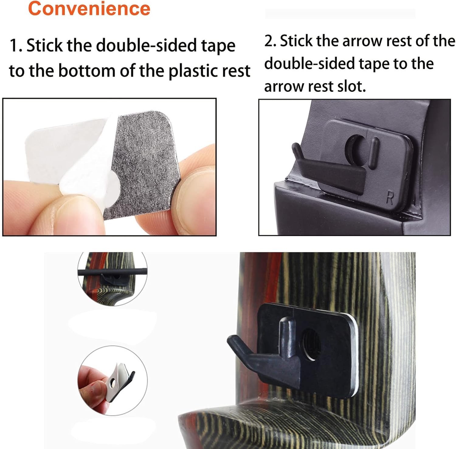6pcs Black Adhesive Arrow Rest for Recurve Bow - Right & Left Hand Performance