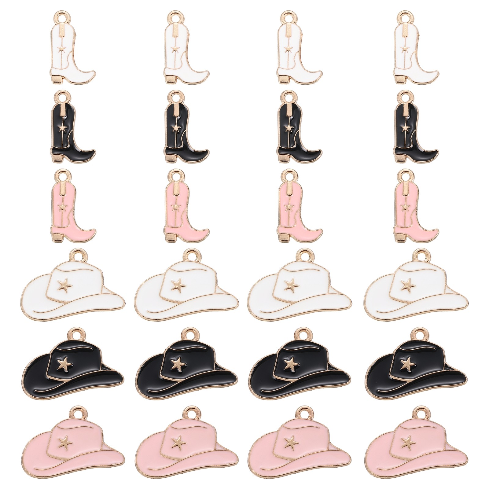 24Pcs Football Charm 17mm 18mm Cowboy Hat Shoe Charm Pendants,White,Black,Pink