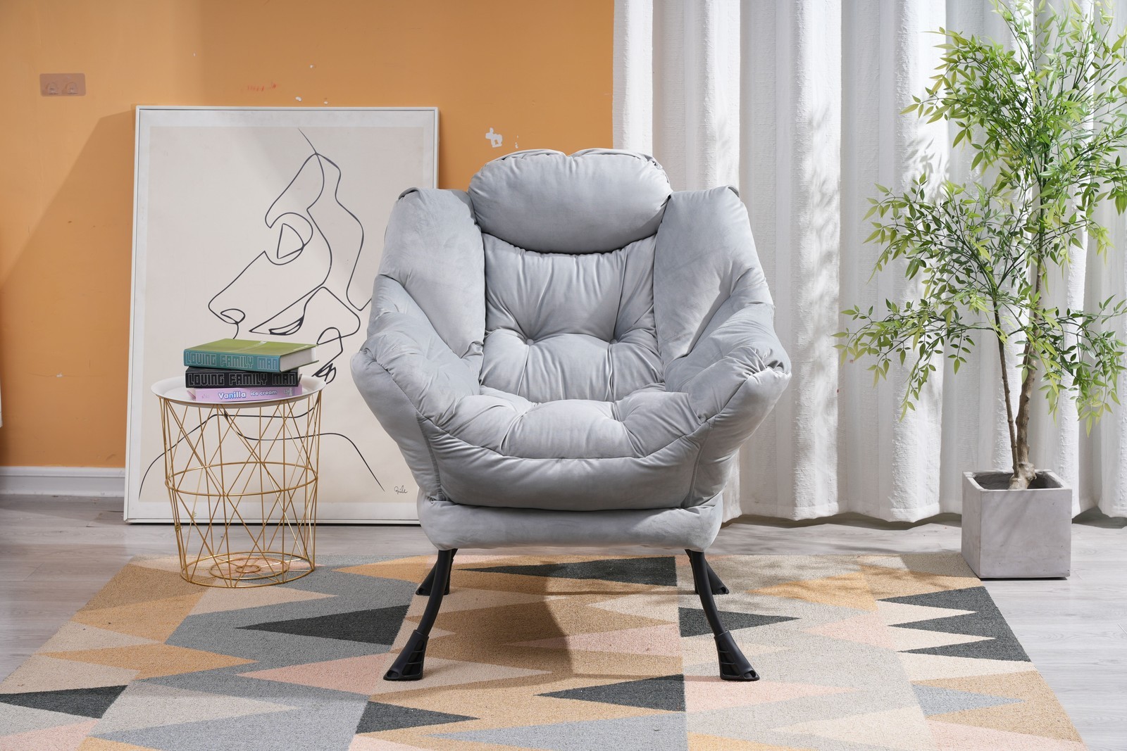 Living Room Chairs Modern Cotton Fabric Lazy Chair, Accent Contemporary
