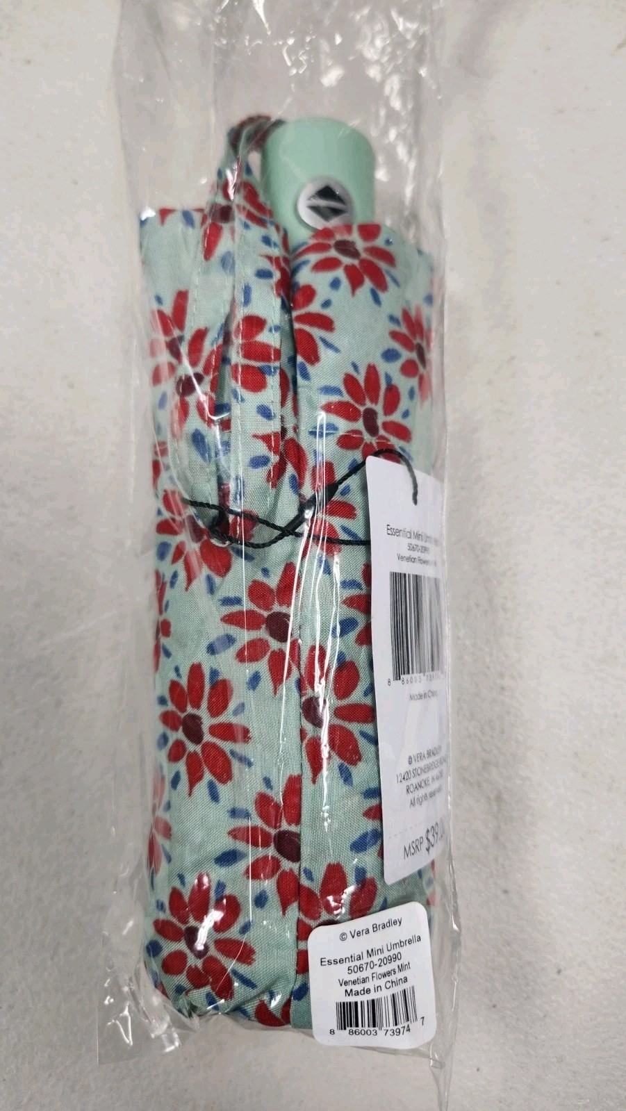 Vera Bradley Mini Umbrella Venetian Flowers Mint NEW