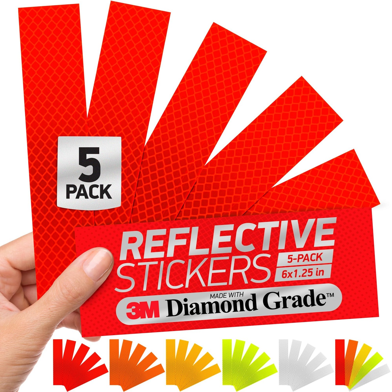 Reflective Stickers | 3M Diamond Grade | Red | 1.25″ x 6″ | 5-Pack |