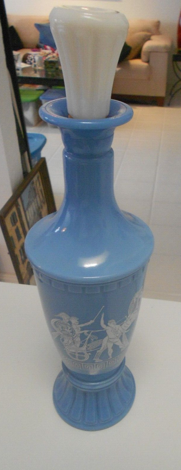 FEDERAL LAW FORBIDS.... CHARIOT SCENE BOTTLE W/ LID-VG+ 14" TALL