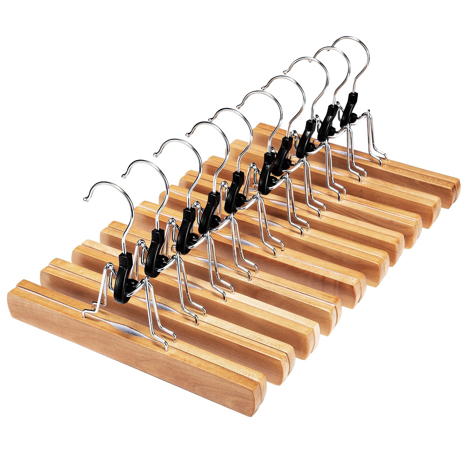 Wooden Pants Hangers 20 Pack, Non Slip Wood Skirt Hangers, Smooth Finish Wood...