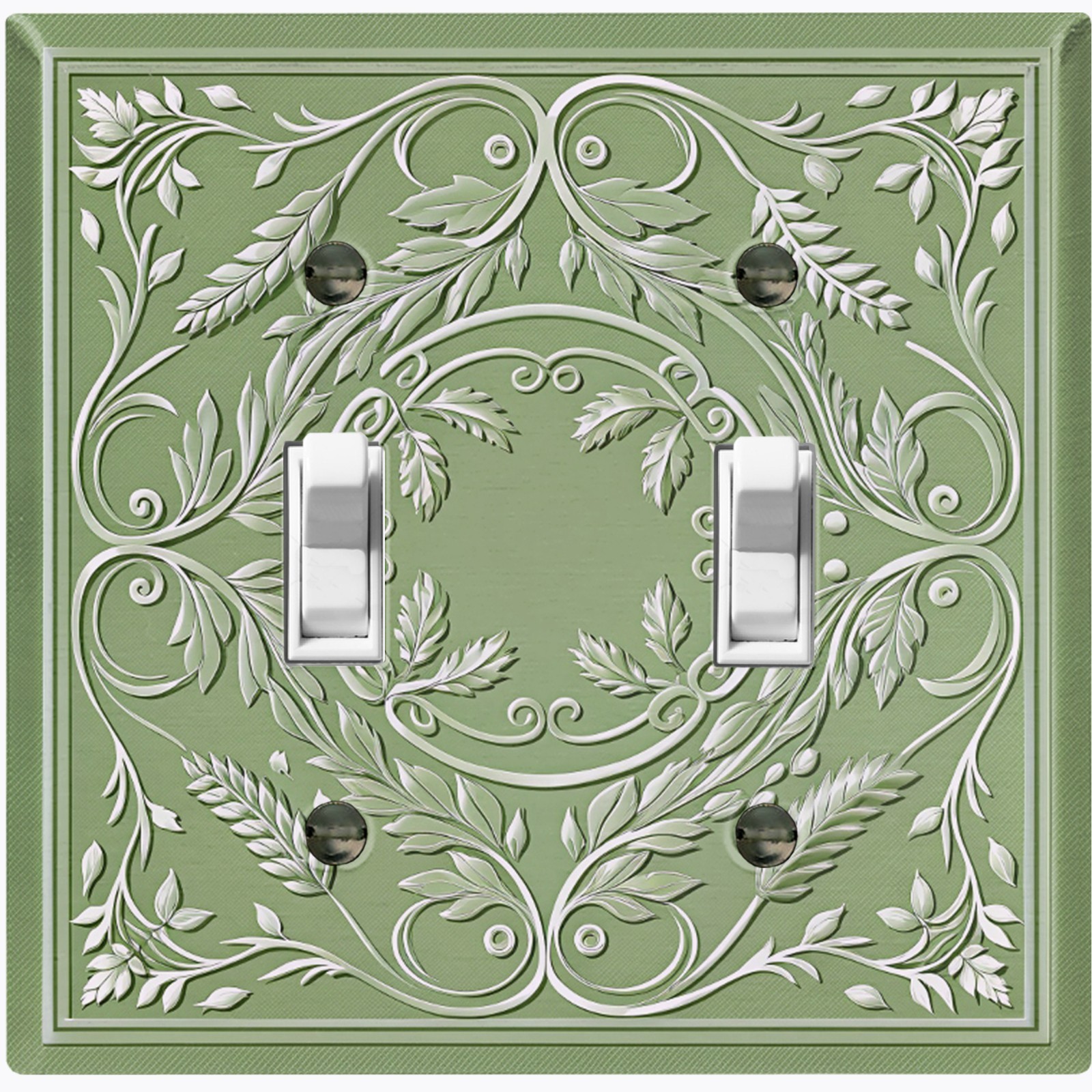 Metal Light Switch Outlet Cover Wall Plate Elegant Green Floral Frame FME145