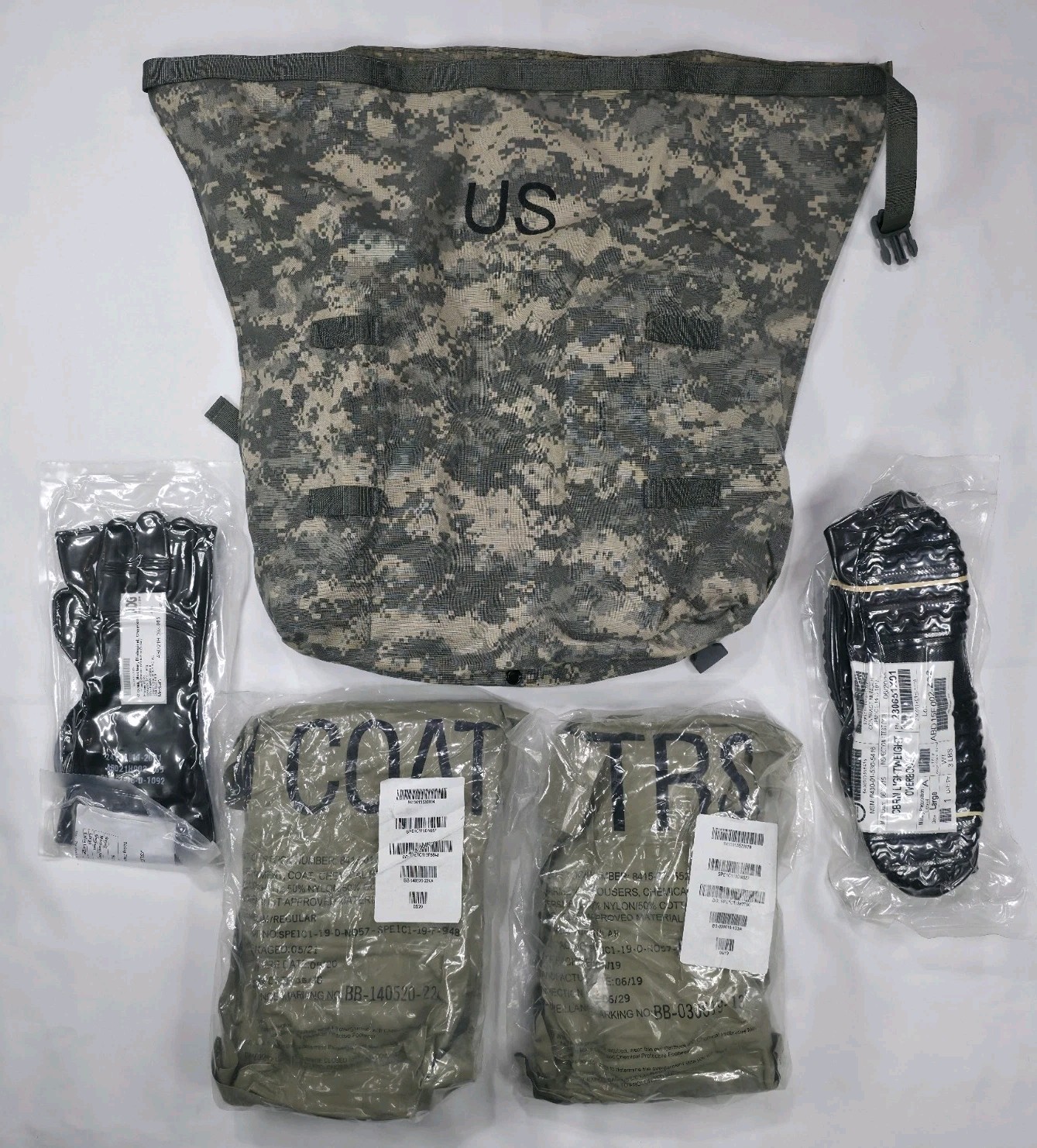 Military UCP Digital ACU NFR CBRN MOPP JLIST BAG+MEDIUM Suit + L Gloves/Boots