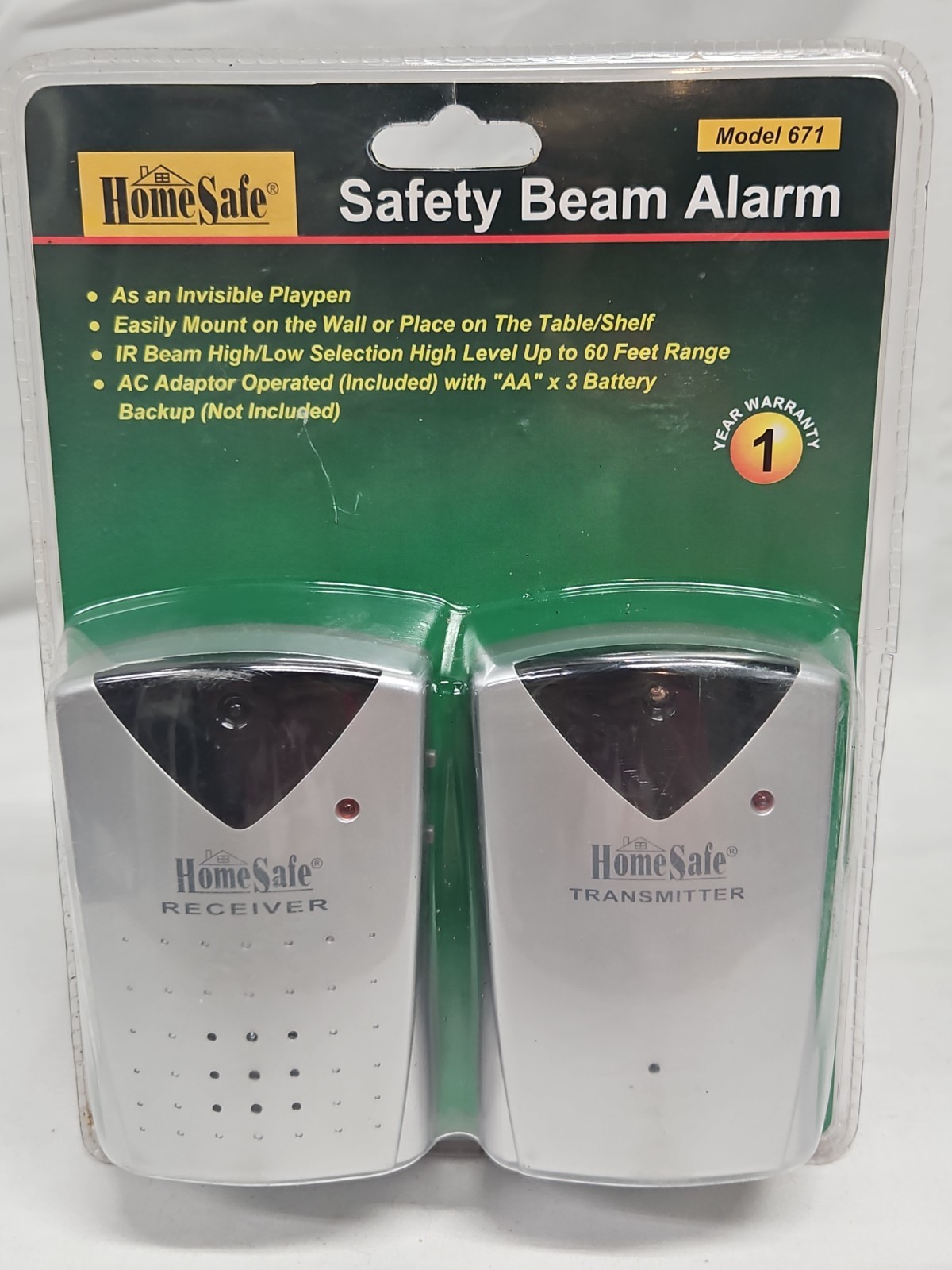 Homesafe 671 Infrared Safety Beam Alarm And Chime 60 Ft Range W AC Adapter NIP