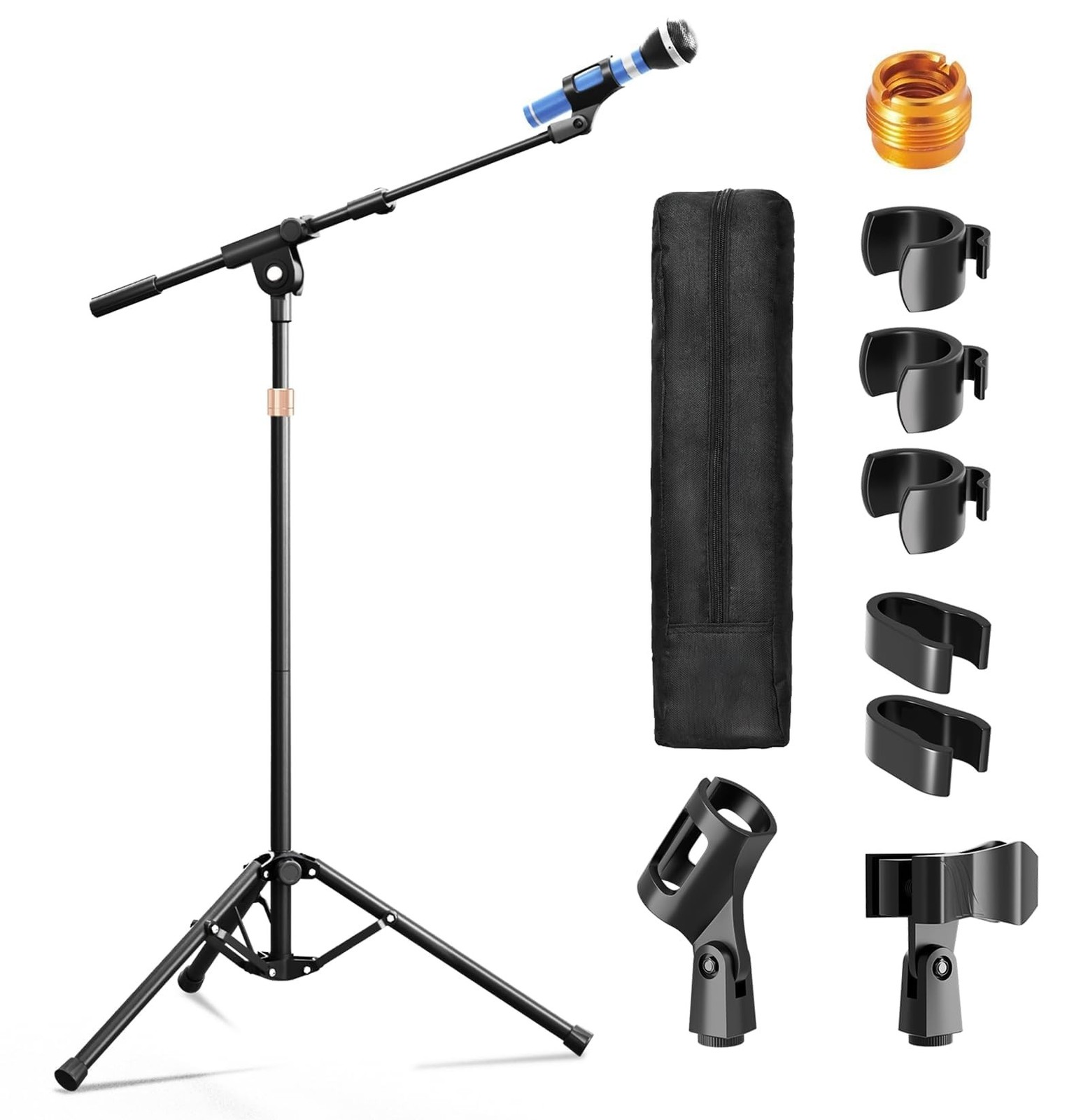 Mic Stand with Boom Arm, Heavy Duty Tripod Microphone Stand Floor Holder Heig...