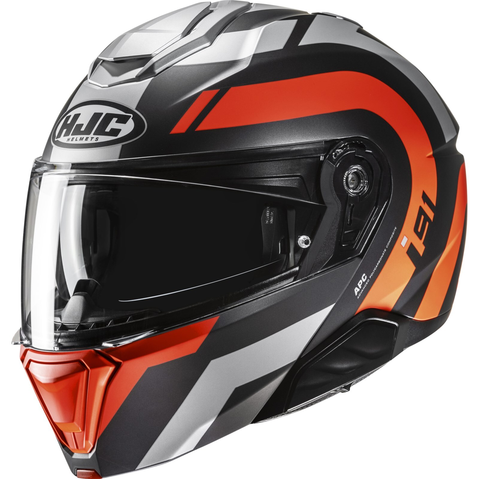 Motorcycle Helmet XXL-HJC i91 Arven-Touring Flip Up Helmet Black-Silver-Fluorot Mat