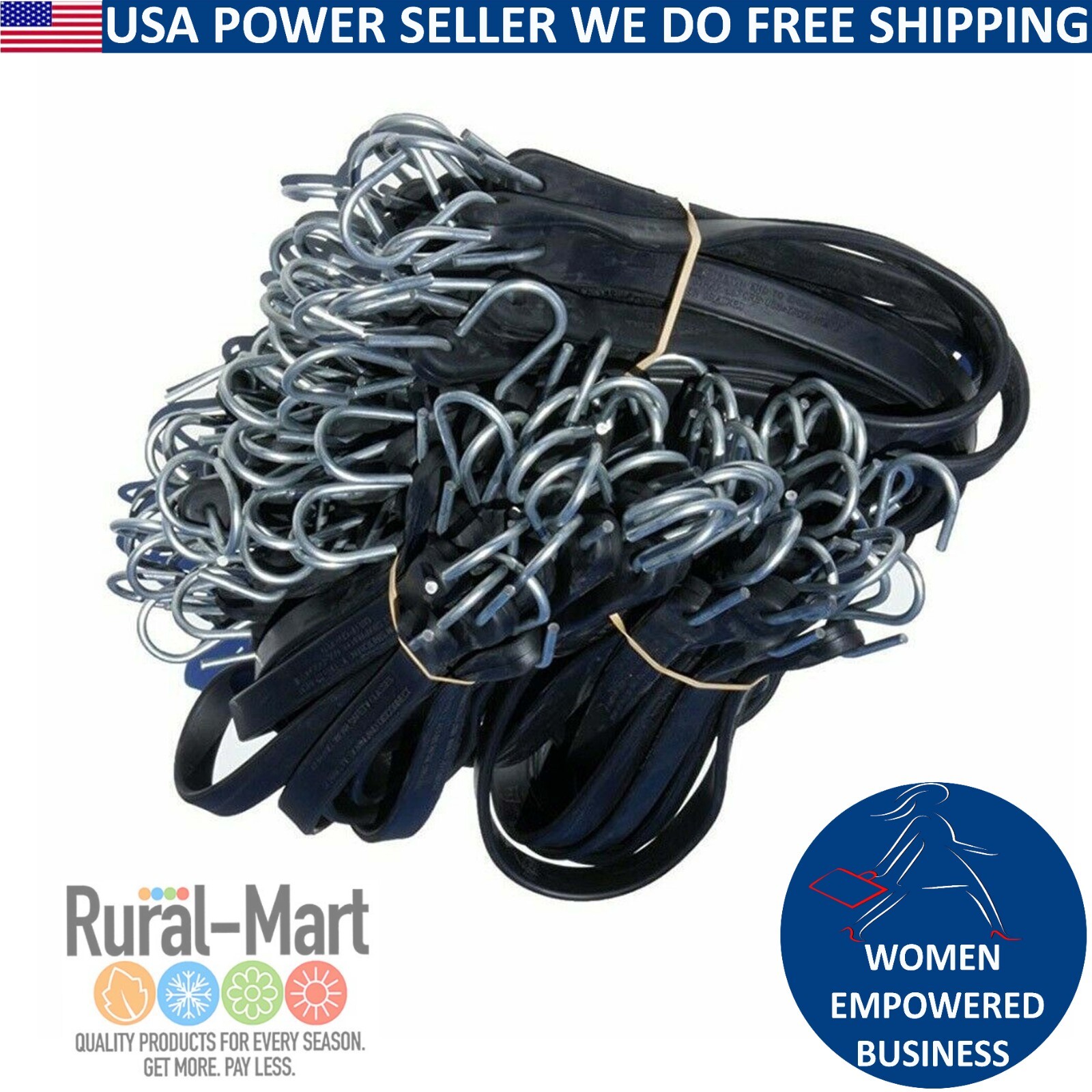50PK Mix HD Natural Rubber Bungee Cords Tarp Tie-Down Straps for Truck Trailer