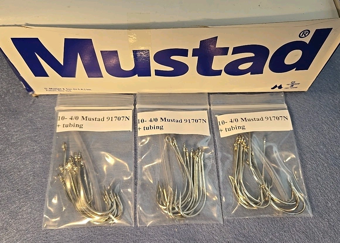 30 Mustad 4/0 O'Shaughnessy KVD Spinnerbait Trailer +Mold Hook NP +Tubing 91707N