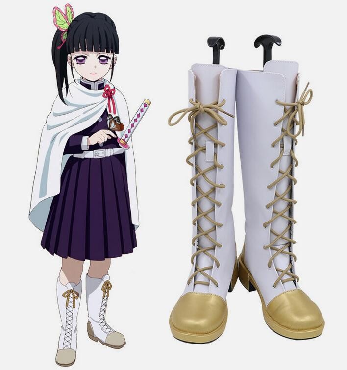 IN STOCK Kisatsutai Kanao Tsuyuri Cosplay Shoes Anime Golden White Lace-up Boots